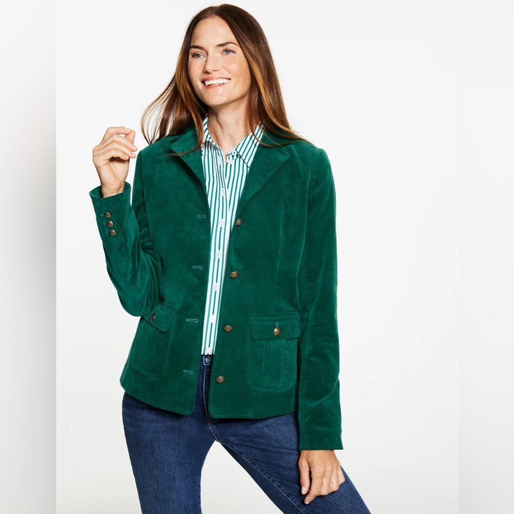 Talbots Pine‎ Grove Green Velveteen Jacket Blazer Size 12P
